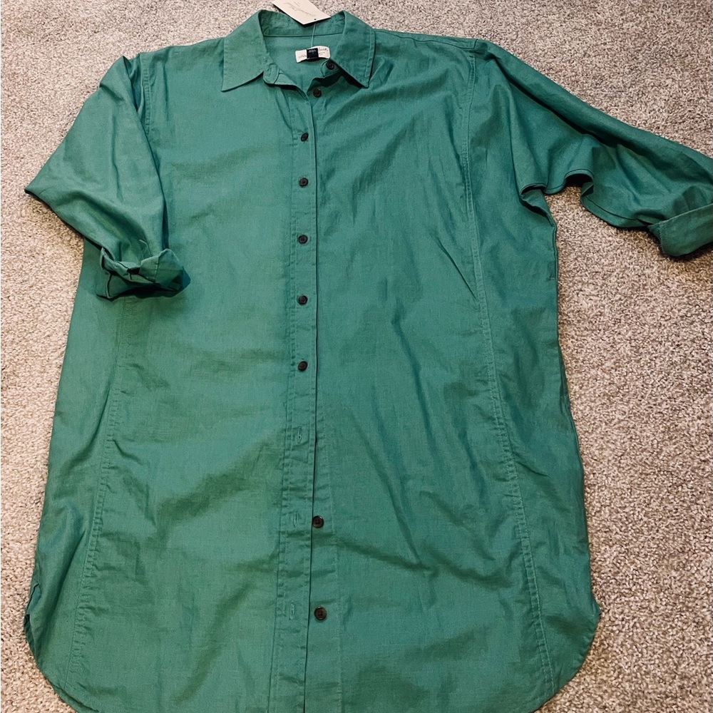 New! Green Button-Up Shirt Dress